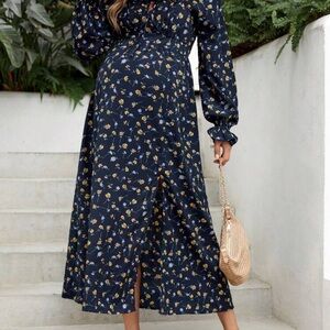 Maternity Floral Navy Dress